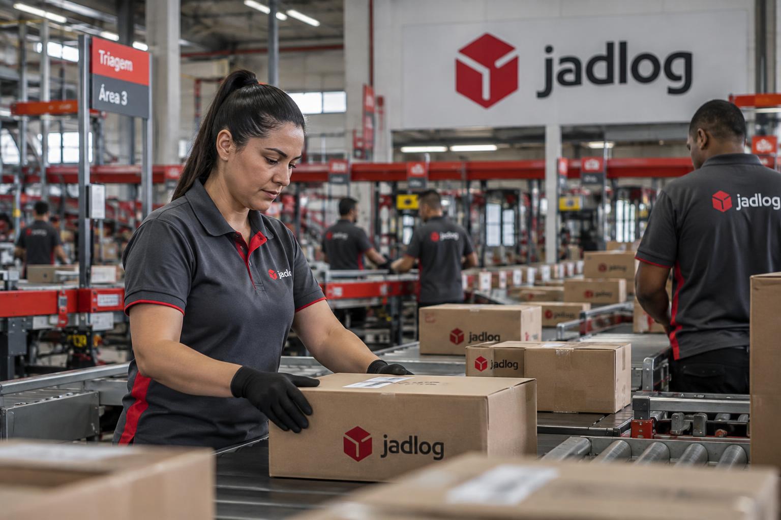 Equipe Jadlog realizando a triagem de encomendas